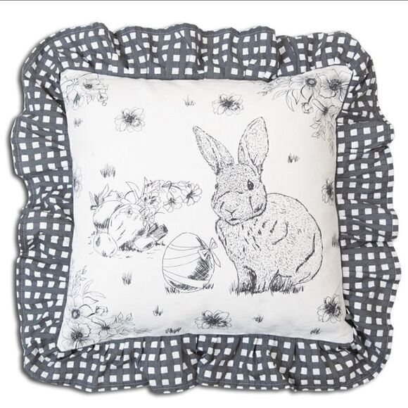NEW! HOT ITEM! Black White Checked Easter Rabbit Ruffled Throw Pillow Bunny Egg - Picture 1 of 1